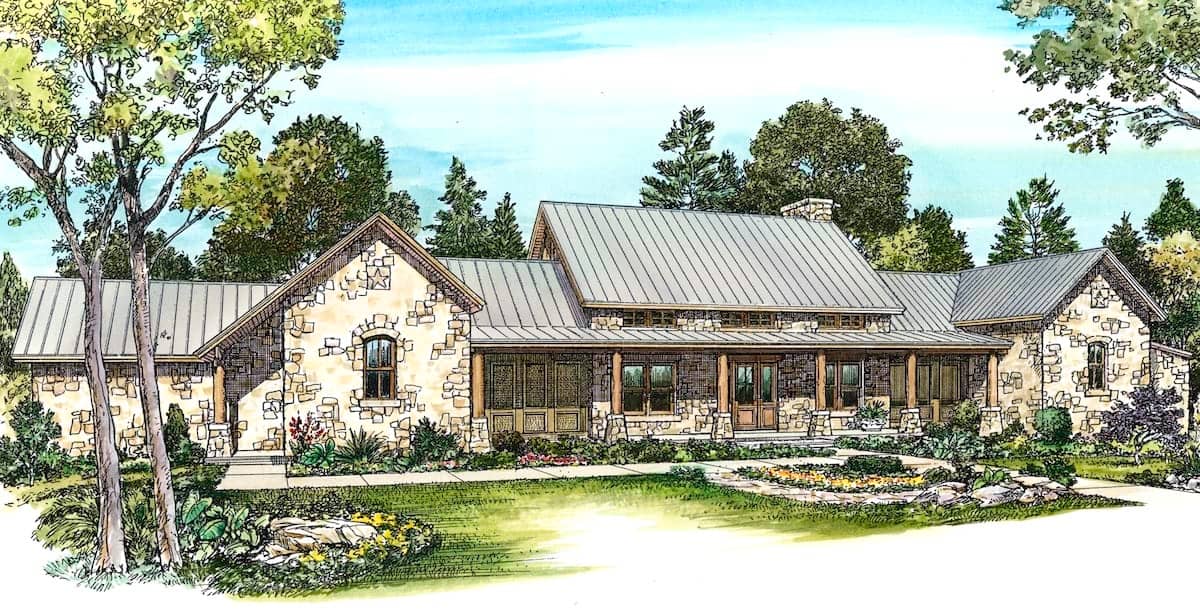 Texas Hill Country Ranch home (ThePlanCollection: Plan #192-1056)