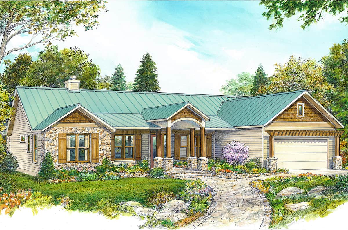 Country Ranch home design (ThePlanCollection: Plan #192-1070)