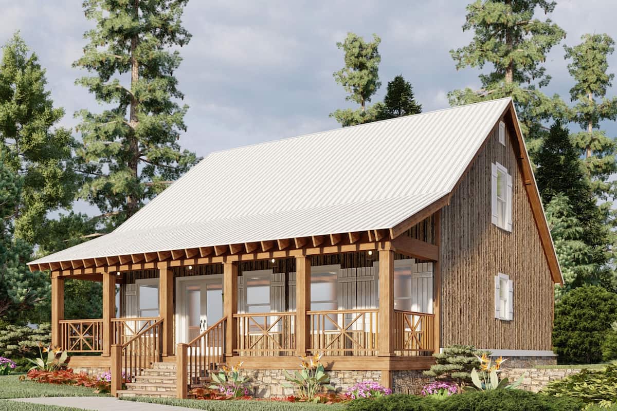 Farmhouse style cabin (ThePlanCollection: Plan #193-1005)