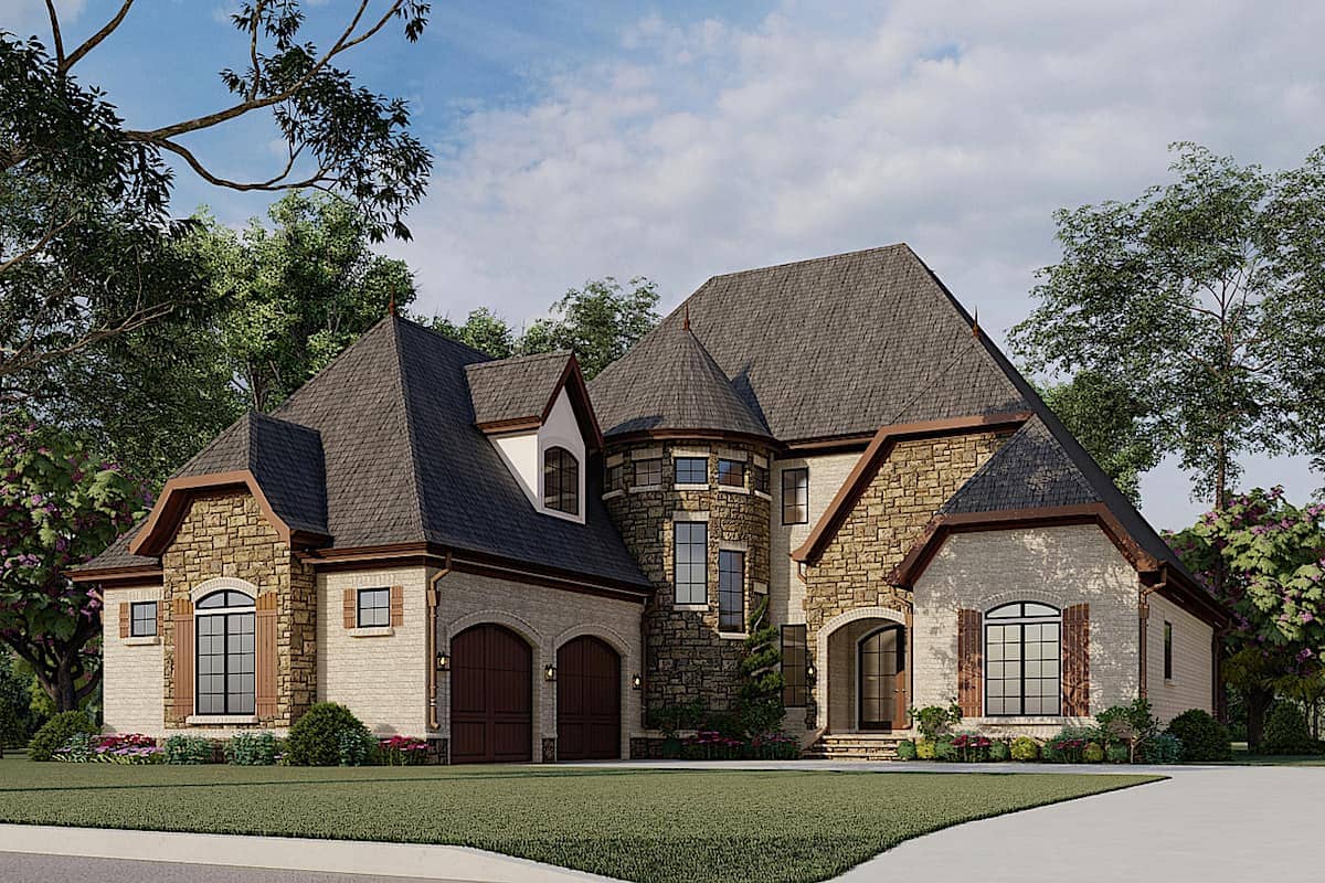 Front elevation of European home (ThePlanCollection: House Plan #193-1007)