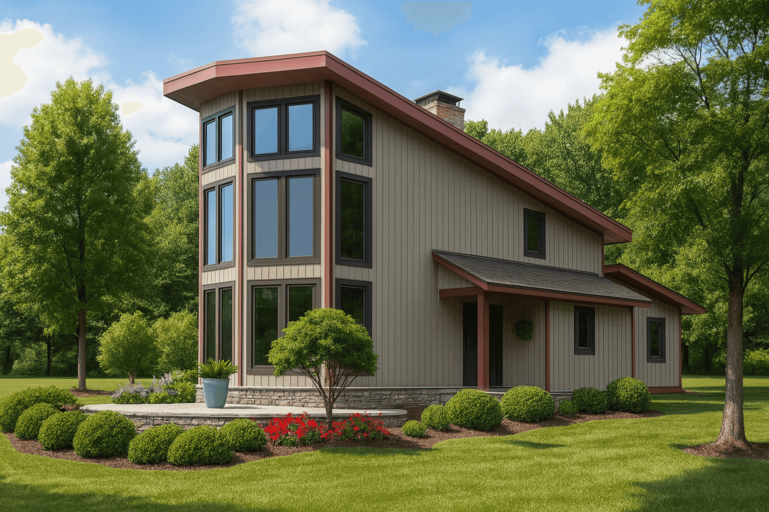 Front elevation of Contemporary home (ThePlanCollection: House Plan #193-1011)