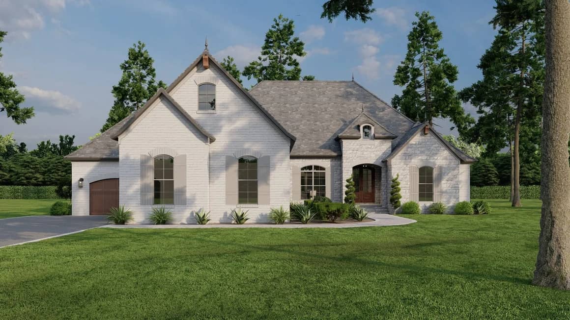 Front elevation of French Provincial home (ThePlanCollection: House Plan #193-1014)