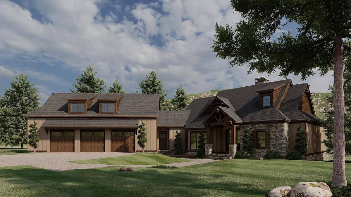 Front elevation of Rustic home (ThePlanCollection: House Plan #193-1018)