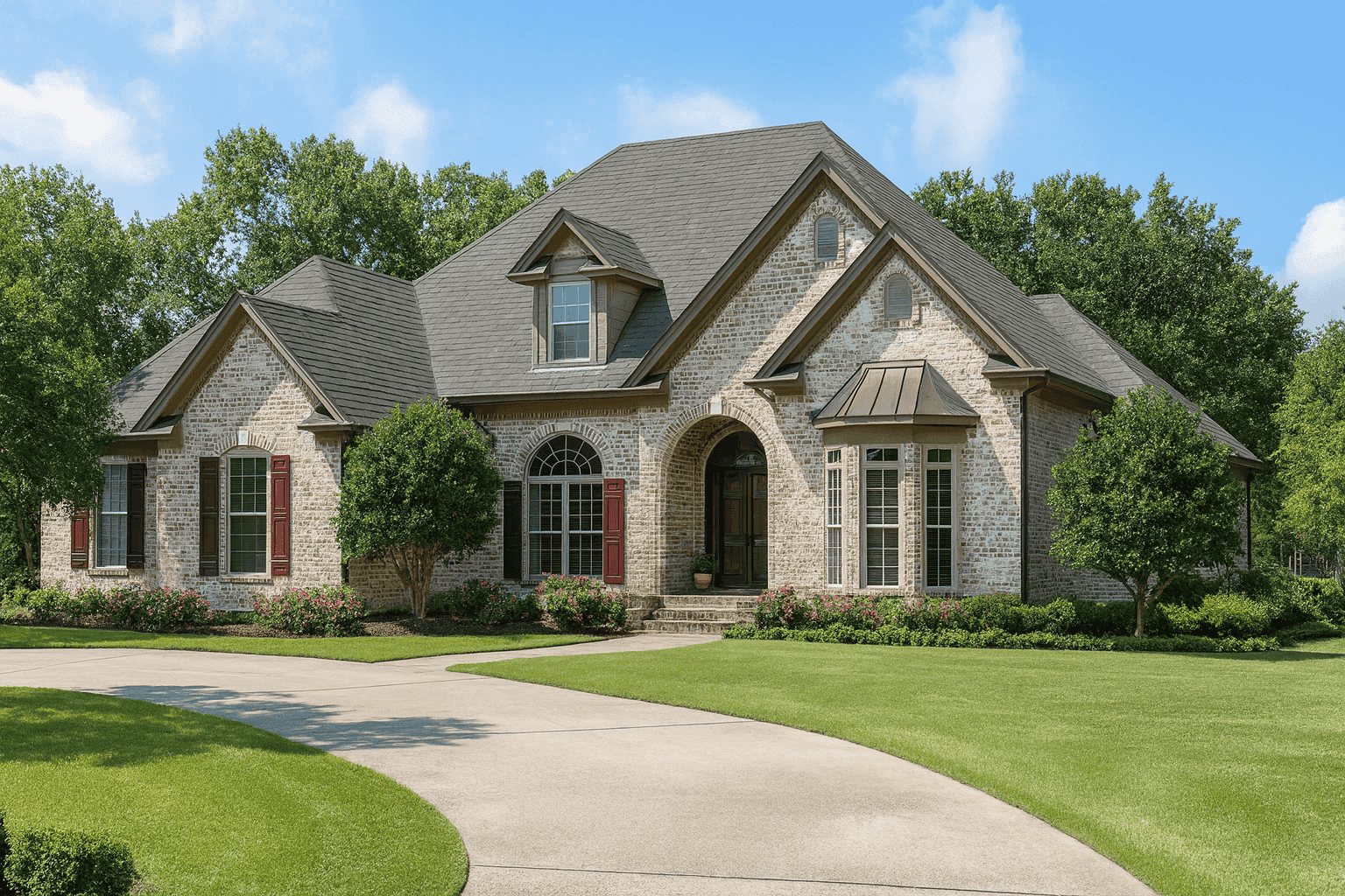 Color rendering of French home plan (ThePlanCollection: House Plan #193-1040)