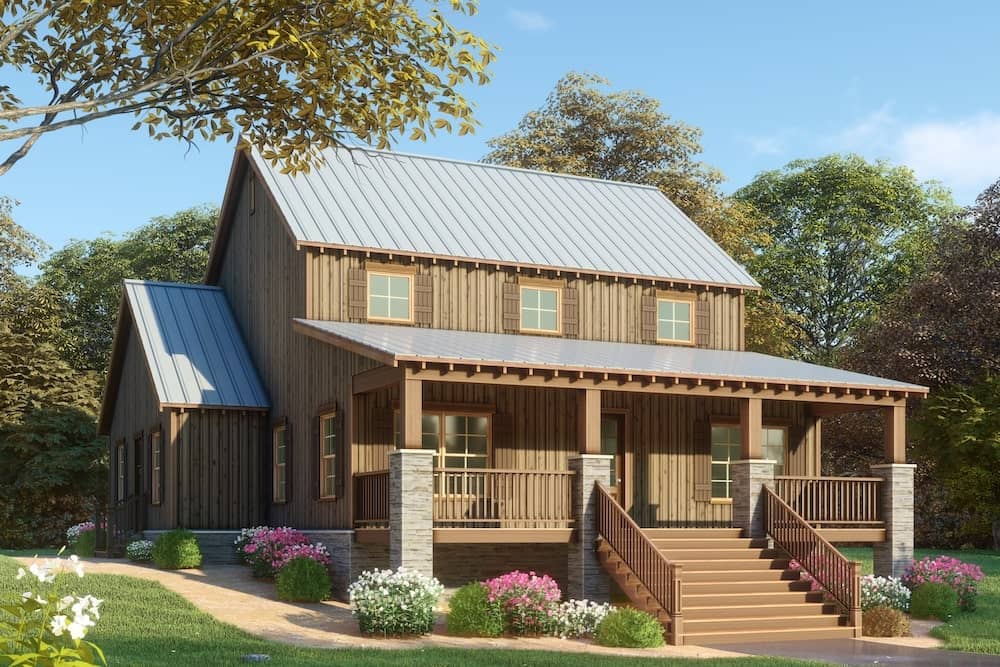 Farmhouse home (ThePlanCollection: Plan #193-1082)