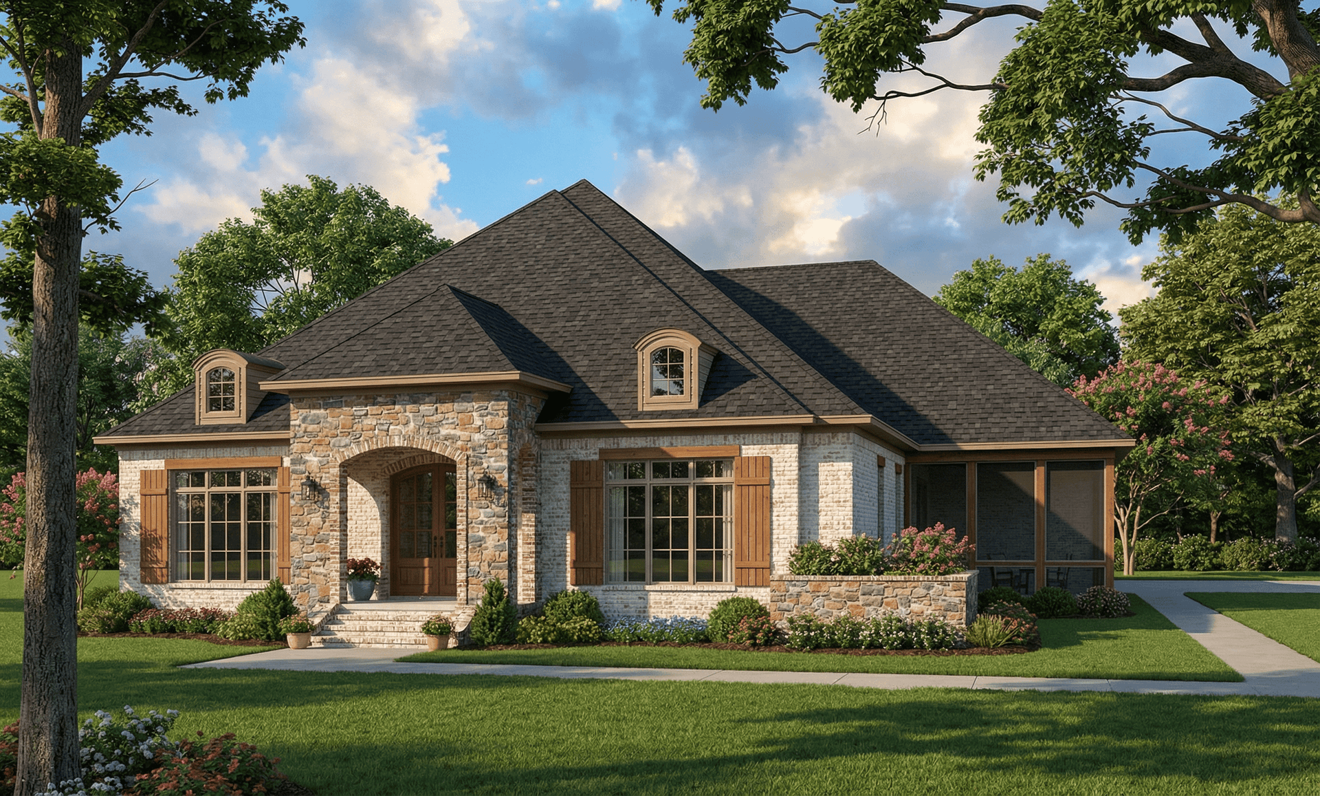 Front elevation of Craftsman home (ThePlanCollection: House Plan #193-1113)