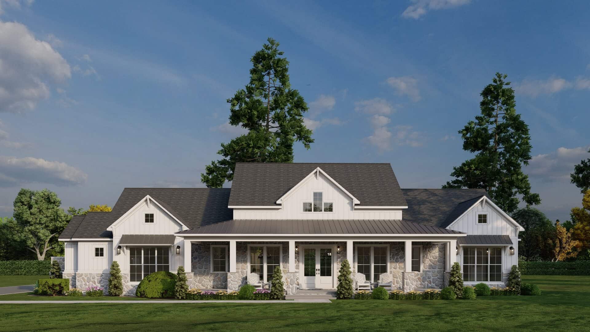 Front elevation of Modern Farmhouse home (ThePlanCollection: House Plan #193-1345)