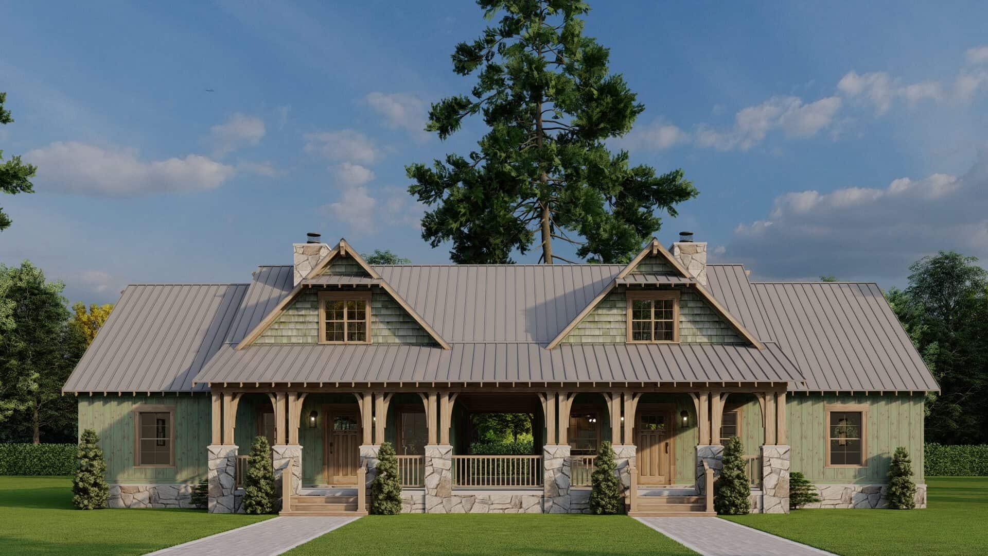 Front elevation of Craftsman home (ThePlanCollection: House Plan #193-1354)