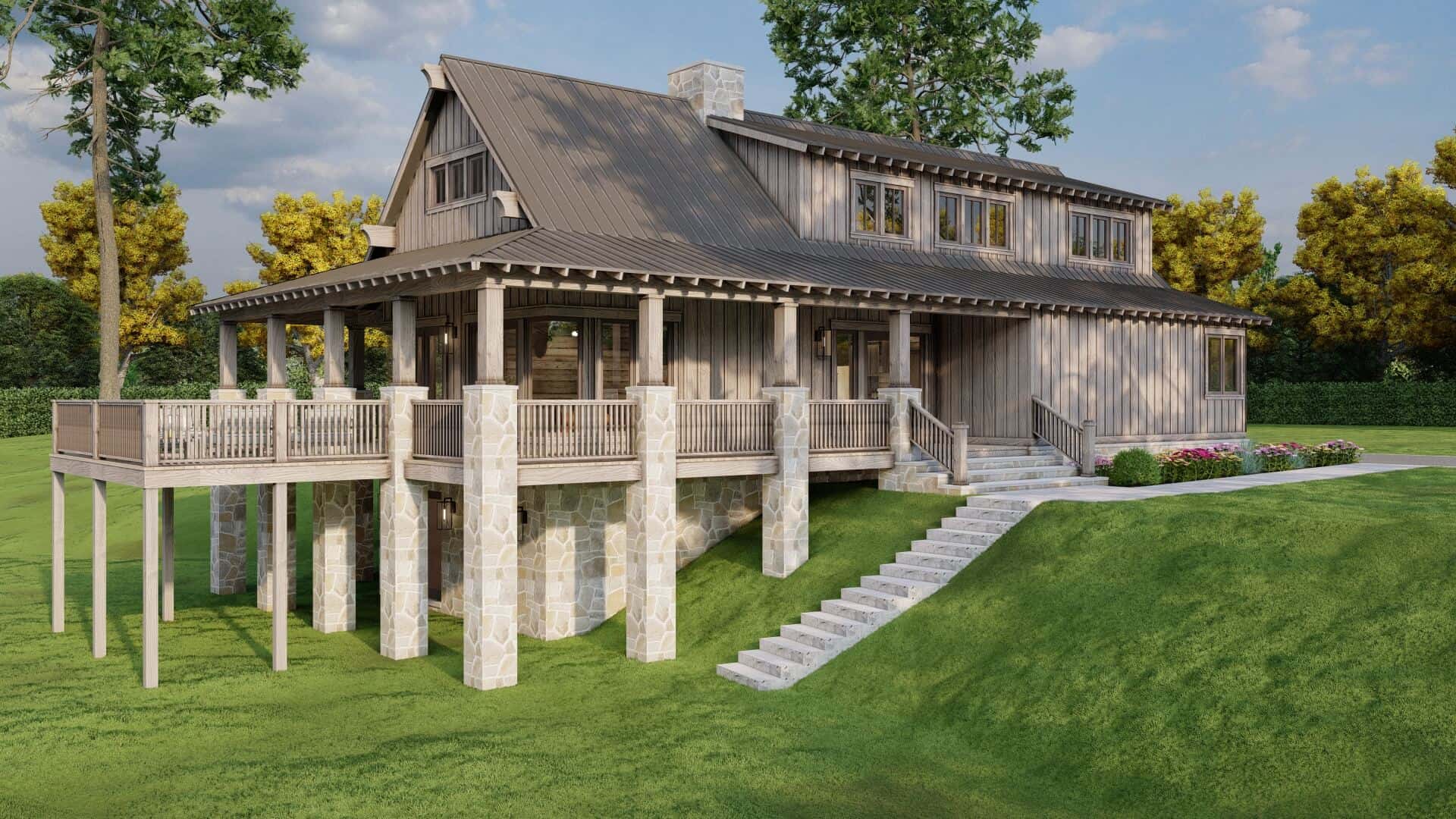 Front elevation of Vacation Homes home (ThePlanCollection: House Plan #193-1360)