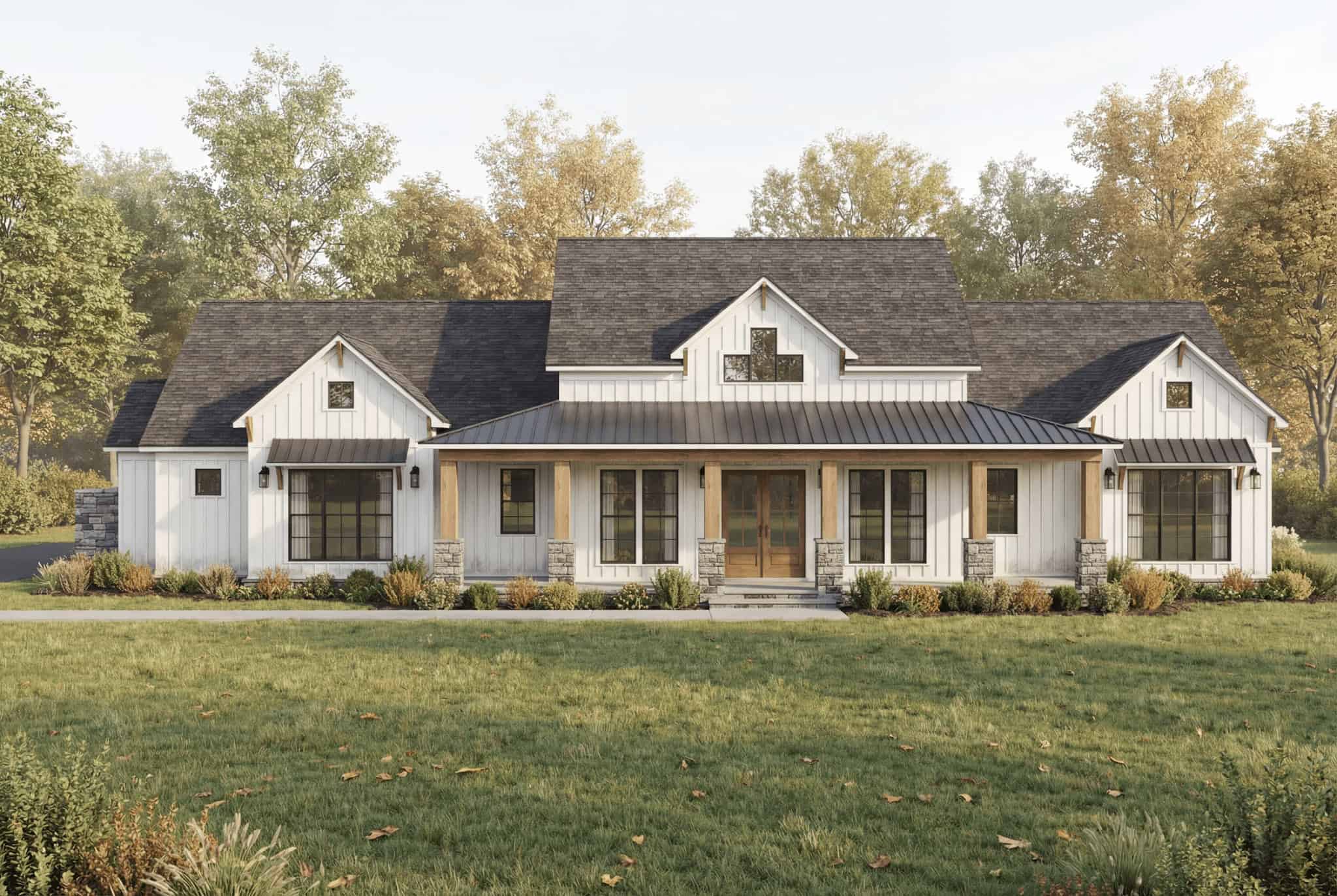 Front elevation of Farmhouse home (ThePlanCollection: House Plan #193-1391)