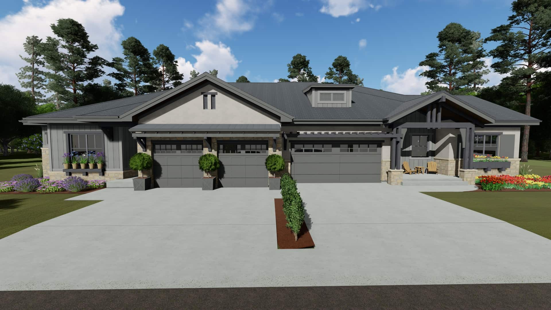 Ranch duplex home (ThePlanCollection: Plan #194-1056)