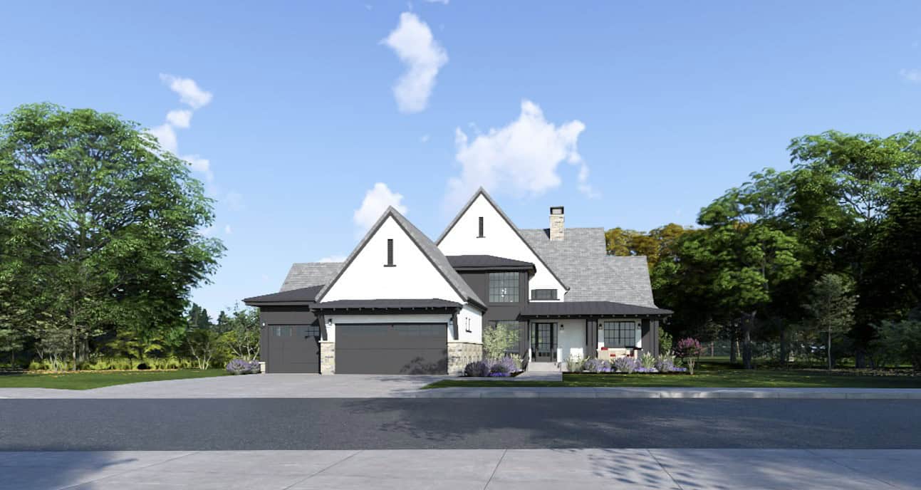 Front elevation of French home (ThePlanCollection: House Plan #194-1070)