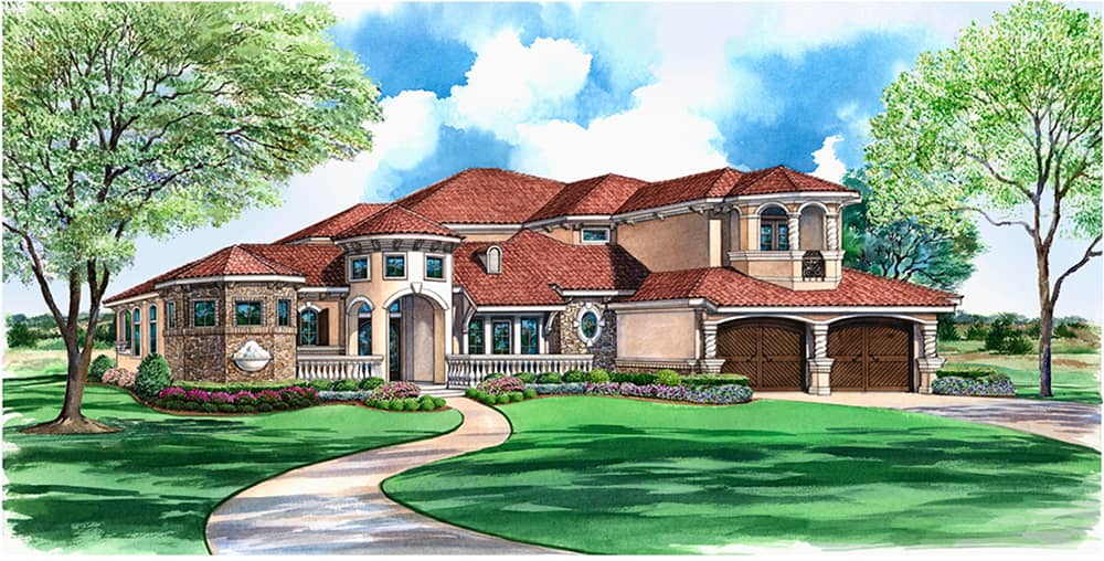Front elevation of Mediterranean home (ThePlanCollection: House Plan #195-1028)