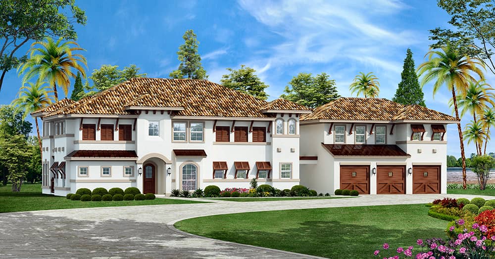 Front elevation of Mediterranean home (ThePlanCollection: House Plan #195-1041)