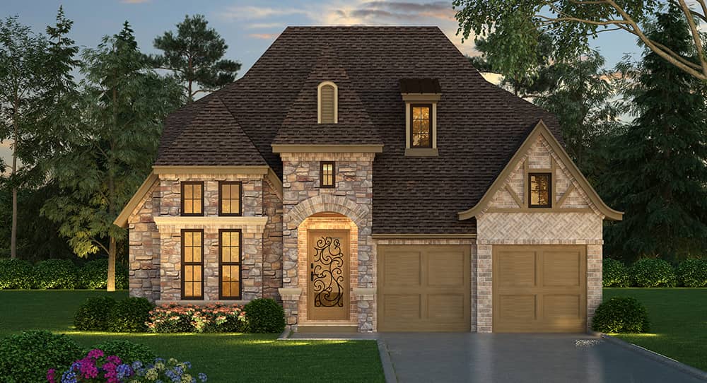 Front elevation of Tudor home (ThePlanCollection: House Plan #195-1045)