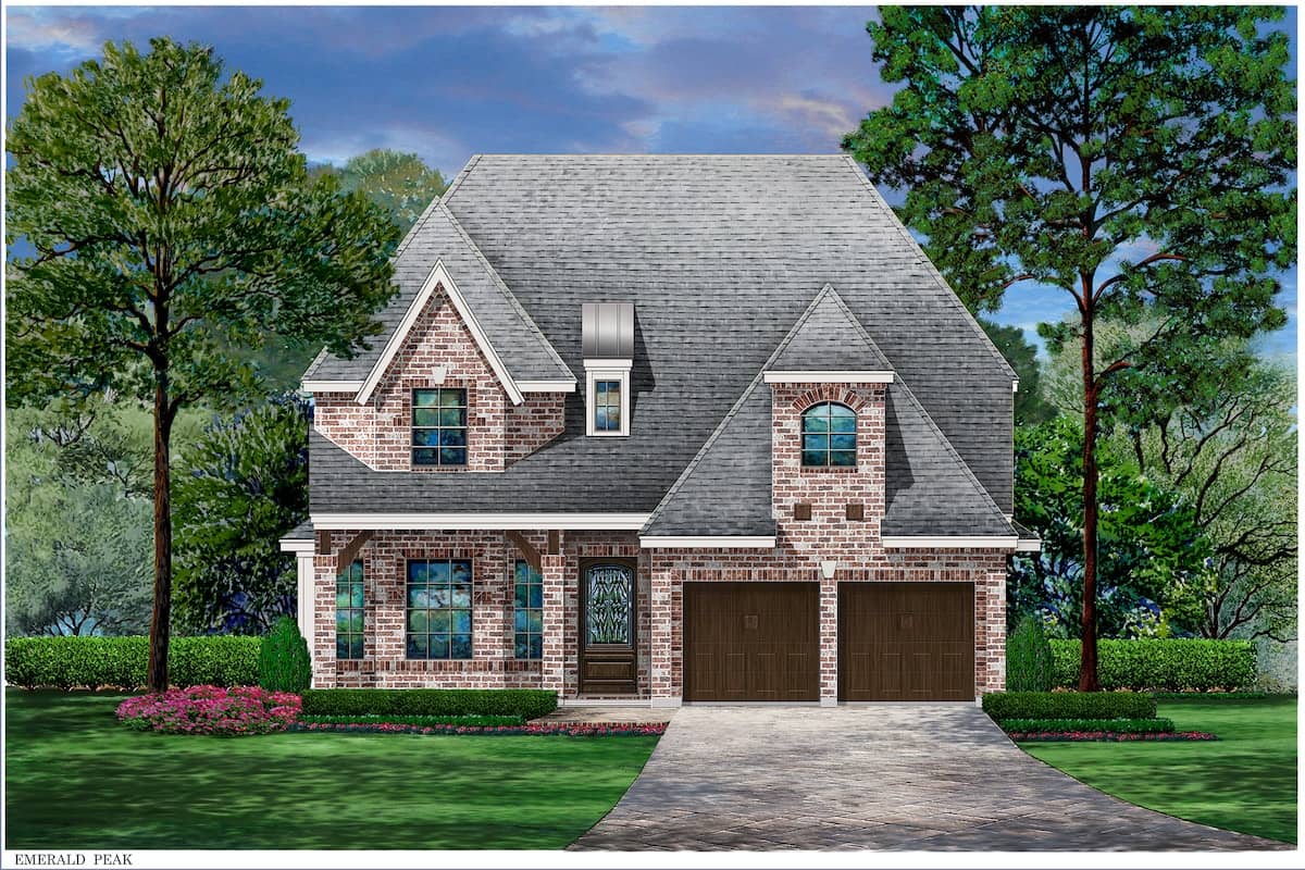 Color rendering of European home plan (ThePlanCollection: House Plan #195-1073)