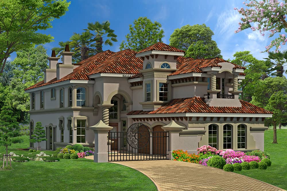 Front elevation of Mediterranean home (ThePlanCollection: House Plan #195-1082)