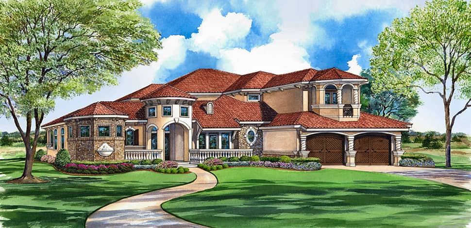 Front elevation of Mediterranean home (ThePlanCollection: House Plan #195-1093)