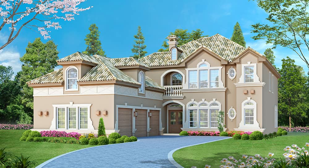 Front elevation of Georgian home (ThePlanCollection: House Plan #195-1114)