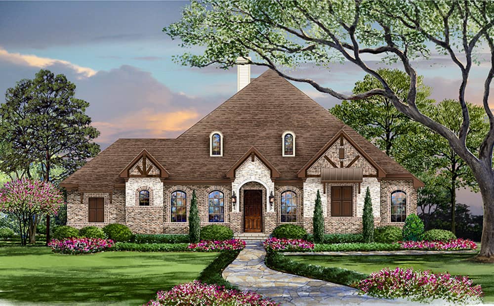 Front elevation of Craftsman home (ThePlanCollection: House Plan #195-1118)