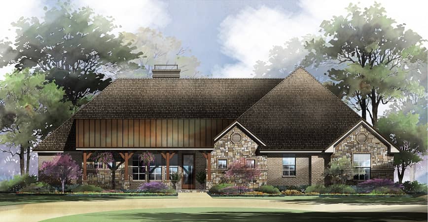 Front elevation of Craftsman home (ThePlanCollection: House Plan #195-1157)