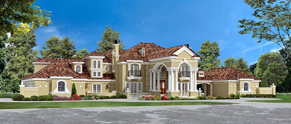 Front elevation of Mediterranean home (ThePlanCollection: House Plan #195-1167)