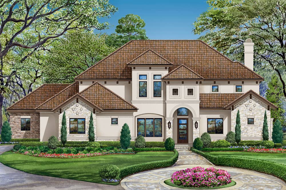 Front elevation of Mediterranean home (ThePlanCollection: House Plan #195-1179)