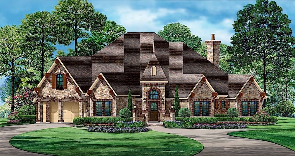 European style home (ThePlanCollection: Plan #195-1236)