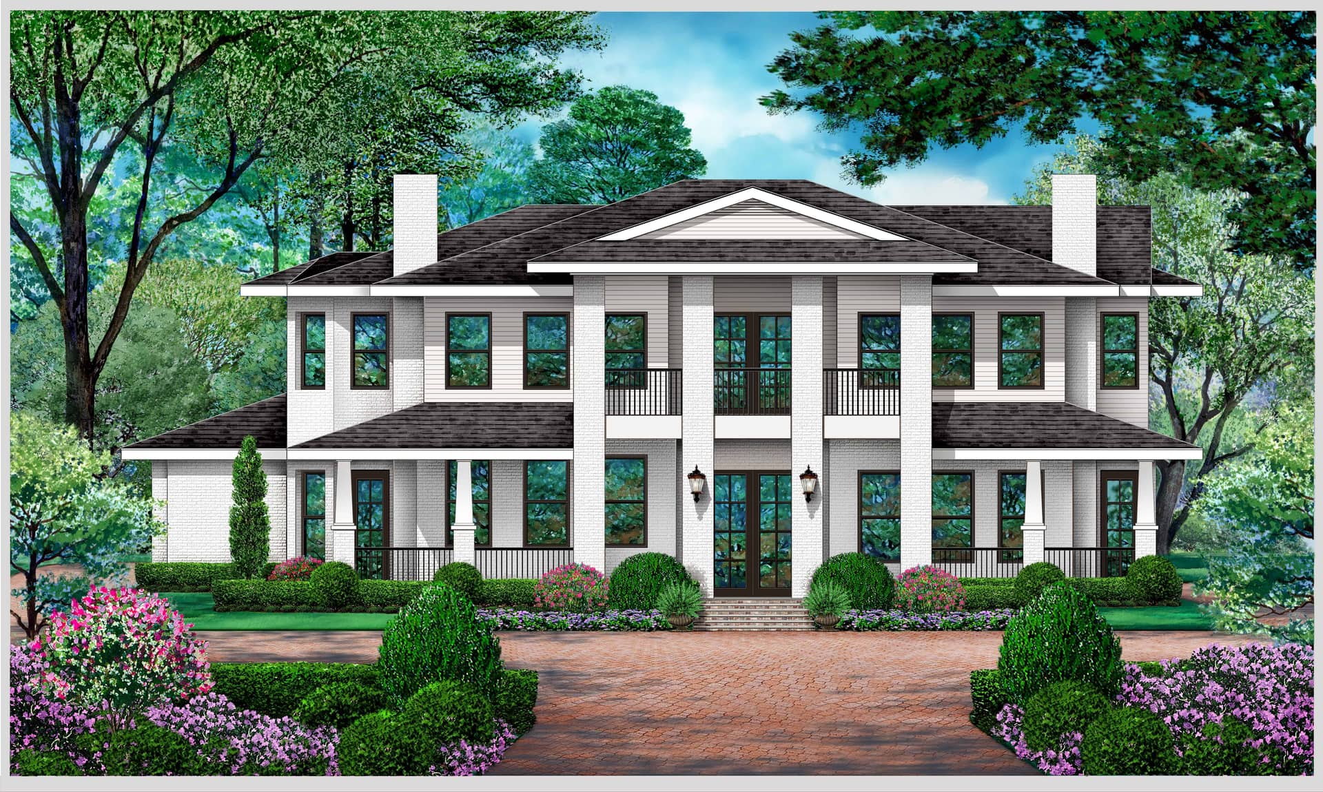 Front elevation of Luxury home (ThePlanCollection: House Plan #195-1288)