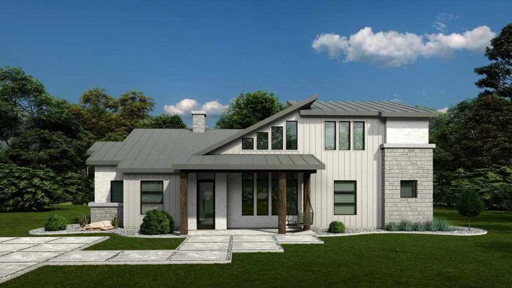 Front elevation of Modern Farmhouse home (ThePlanCollection: House Plan #195-1318)