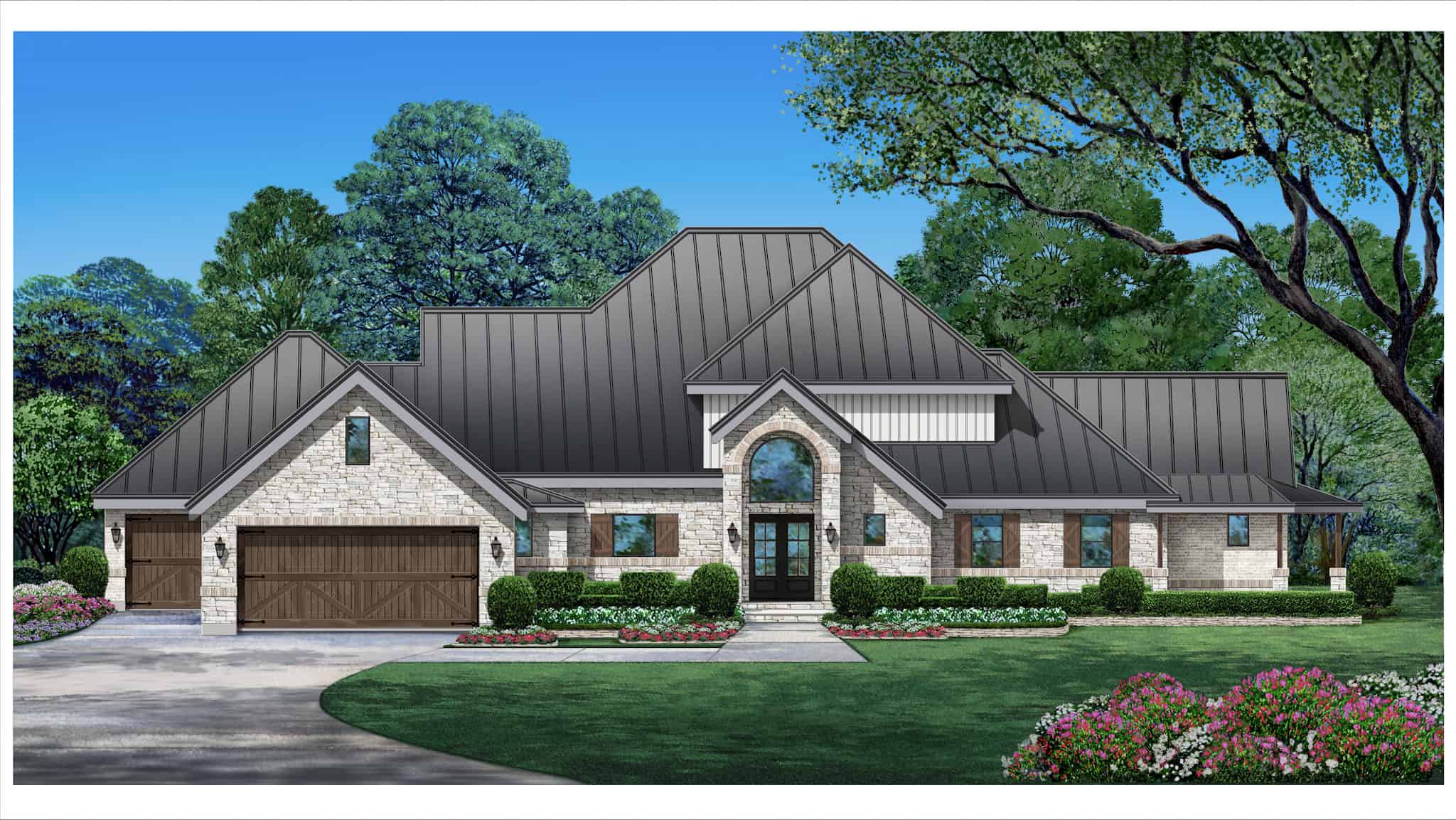 Front elevation of California Style home (ThePlanCollection: House Plan #195-1319)