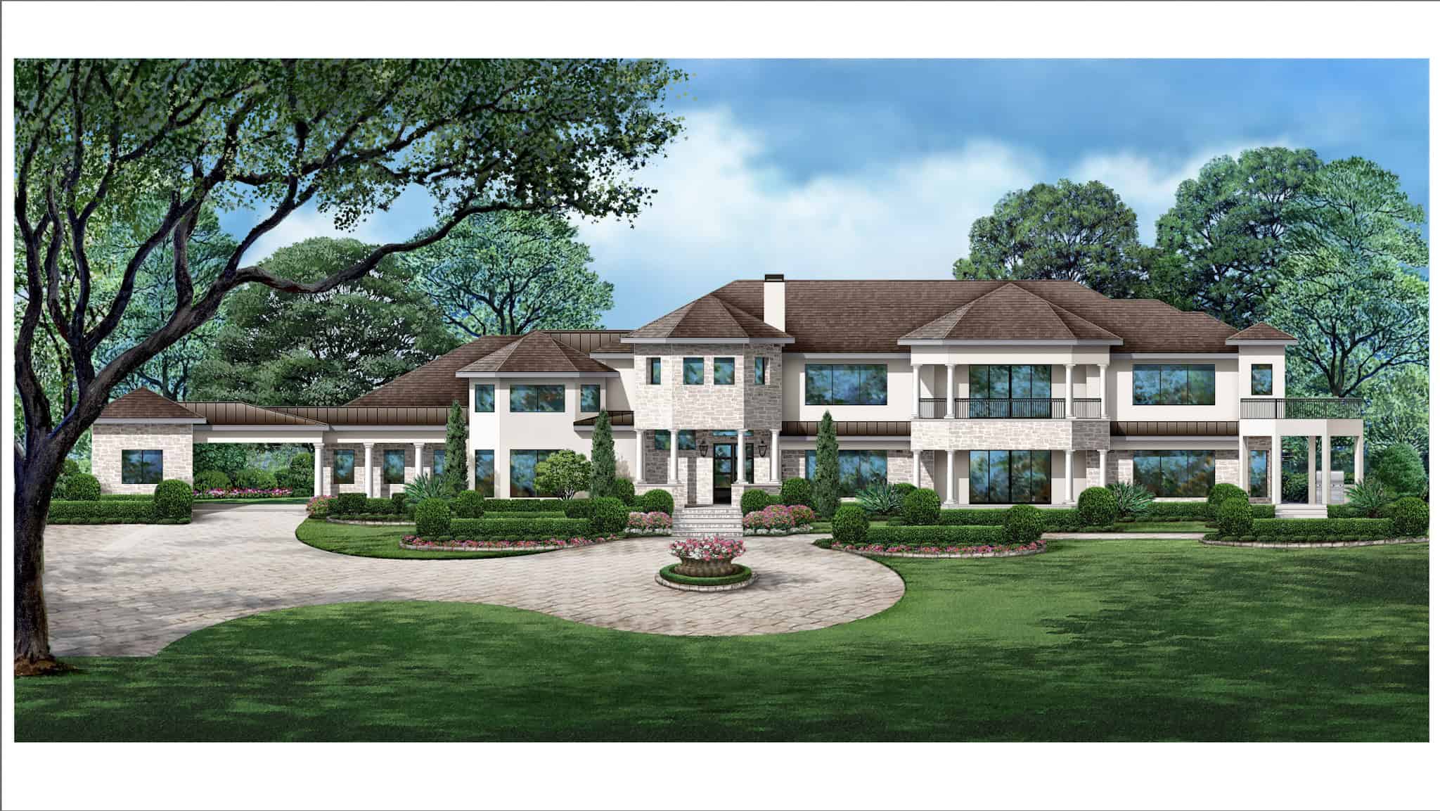 Front elevation of French home (ThePlanCollection: House Plan #195-1328)