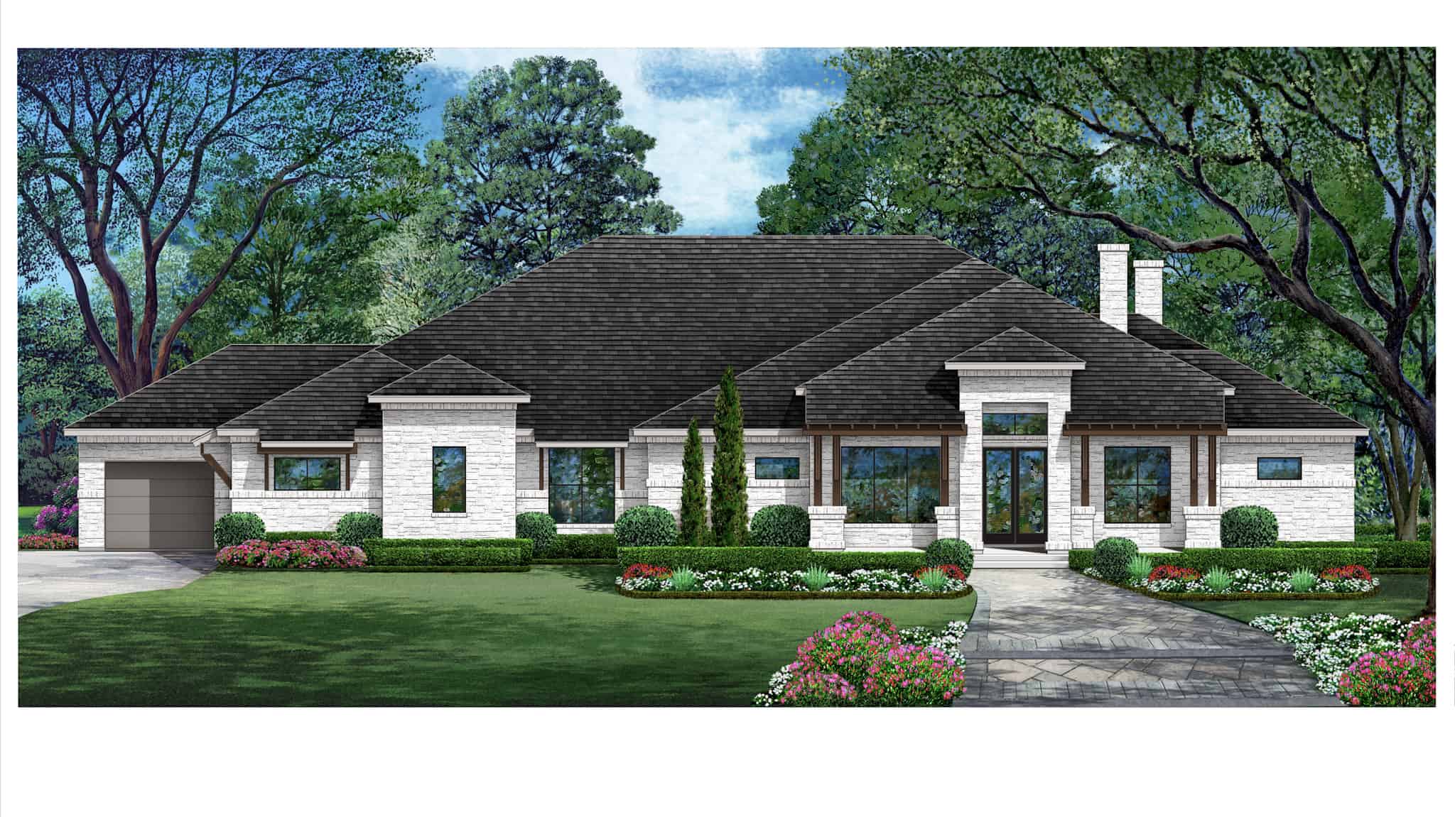 Front elevation of Ranch home (ThePlanCollection: House Plan #195-1334)