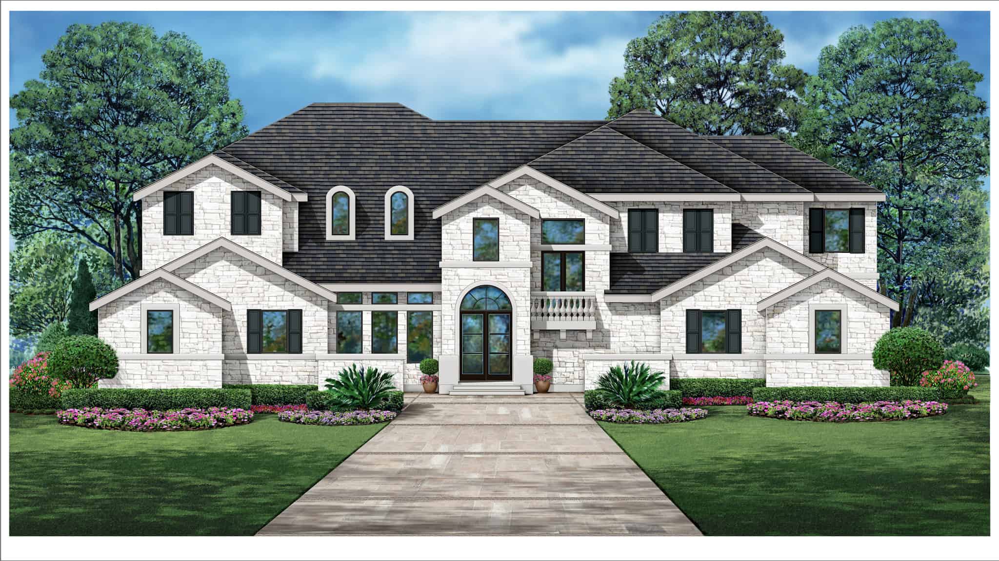 Front elevation of Tudor home (ThePlanCollection: House Plan #195-1337)