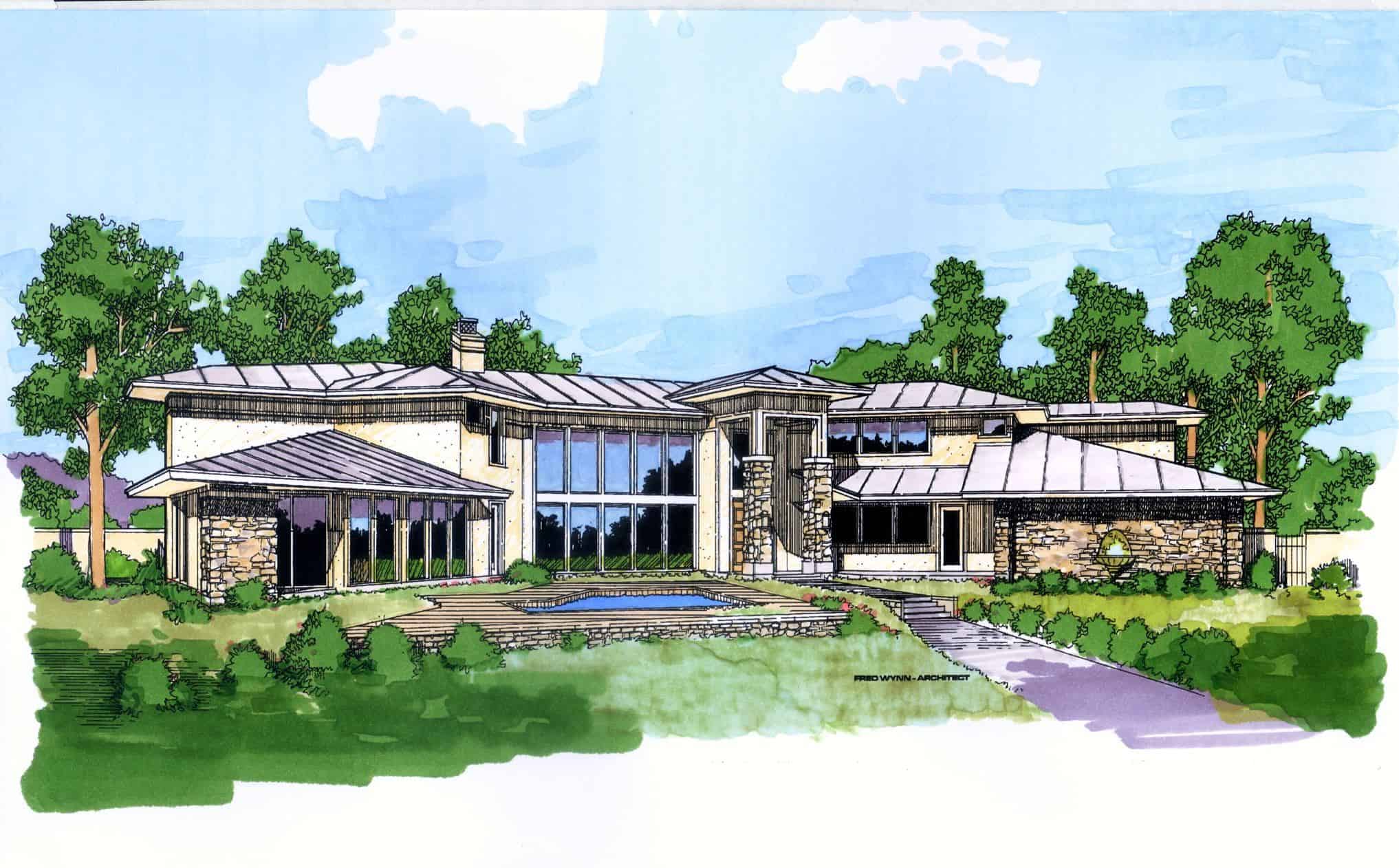 Front elevation of Contemporary home (ThePlanCollection: House Plan #195-1353)