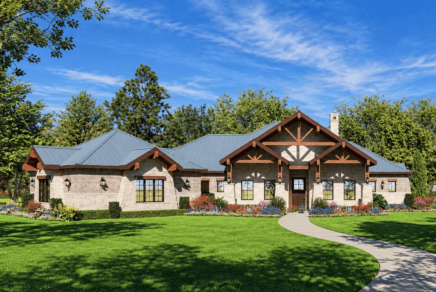 Front elevation of Craftsman home (ThePlanCollection: House Plan #195-1356)