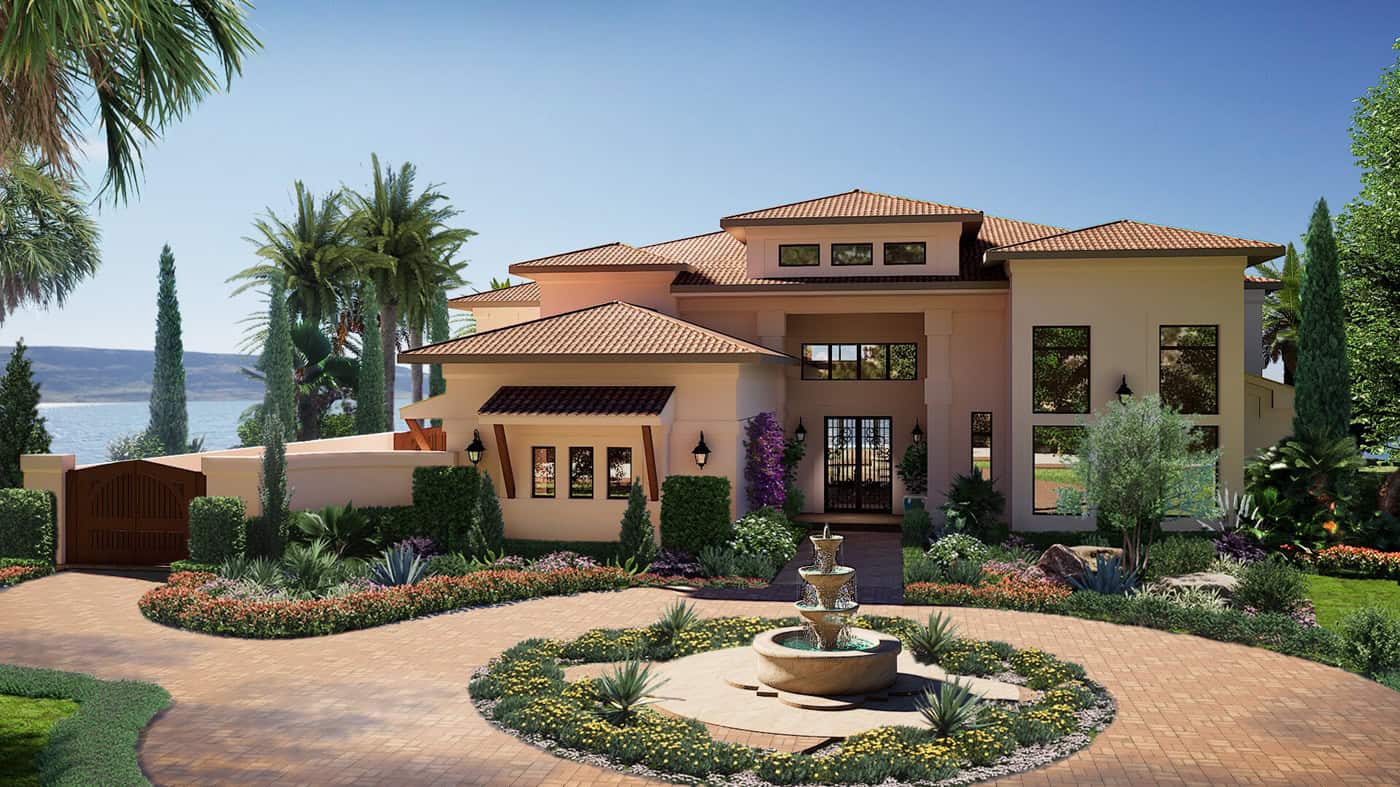 Front elevation of Mediterranean home (ThePlanCollection: House Plan #195-1361)