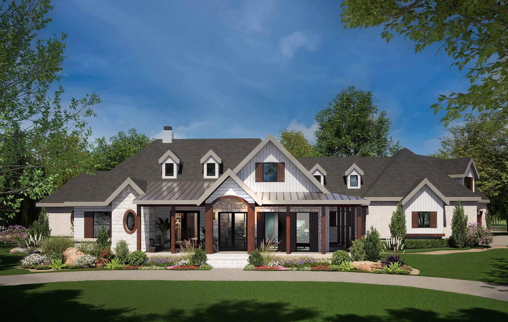 Front elevation of Modern Farmhouse home (ThePlanCollection: House Plan #195-1366)