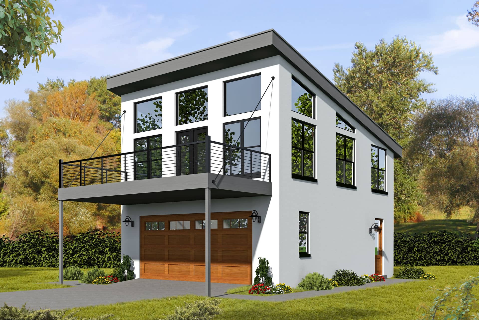 Color rendering of Contemporary home plan (ThePlanCollection: House Plan #196-1036)