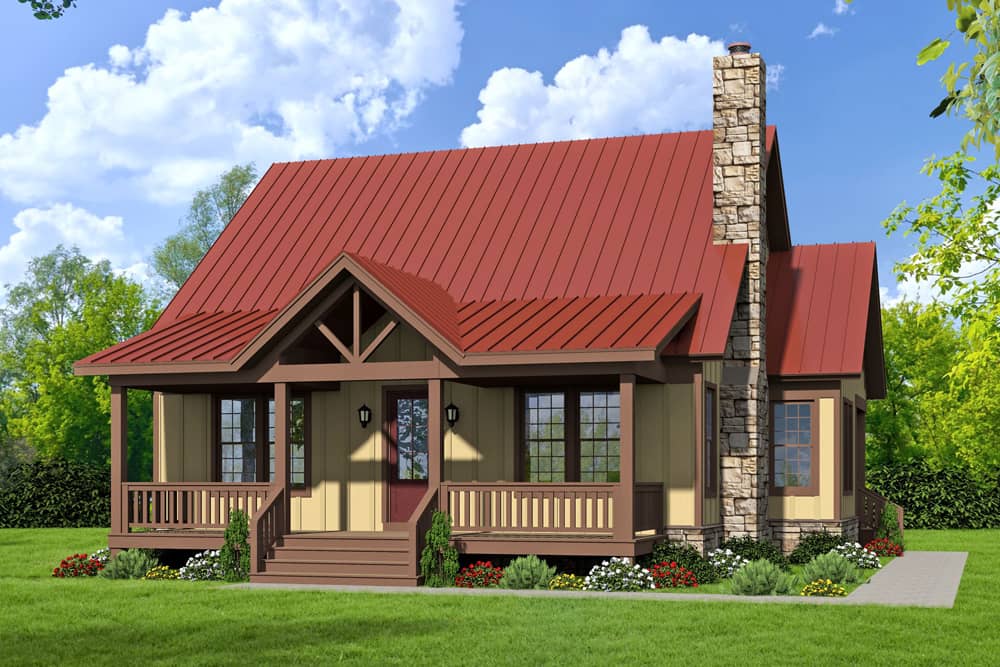 Front elevation of Craftsman home (ThePlanCollection: House Plan #196-1046)