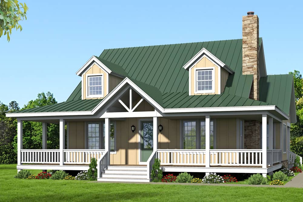 Front elevation of Craftsman home (ThePlanCollection: House Plan #196-1048)