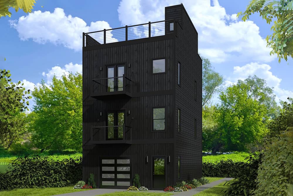 Front elevation of Modern home (ThePlanCollection: House Plan #196-1081)