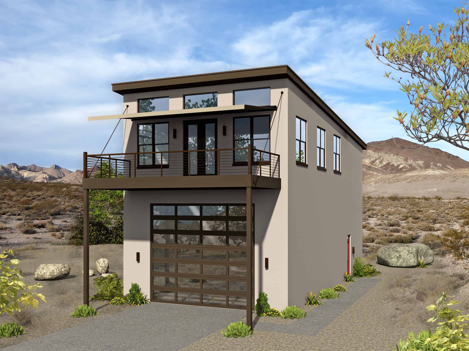 Front elevation of Modern home (ThePlanCollection: House Plan #196-1104)