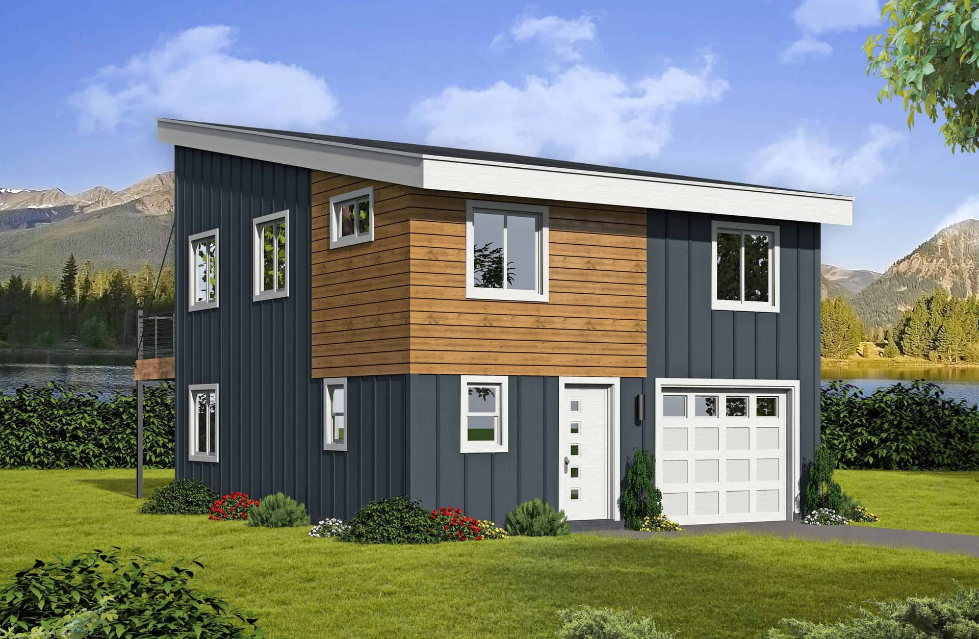 Front elevation of Modern home (ThePlanCollection: House Plan #196-1106)