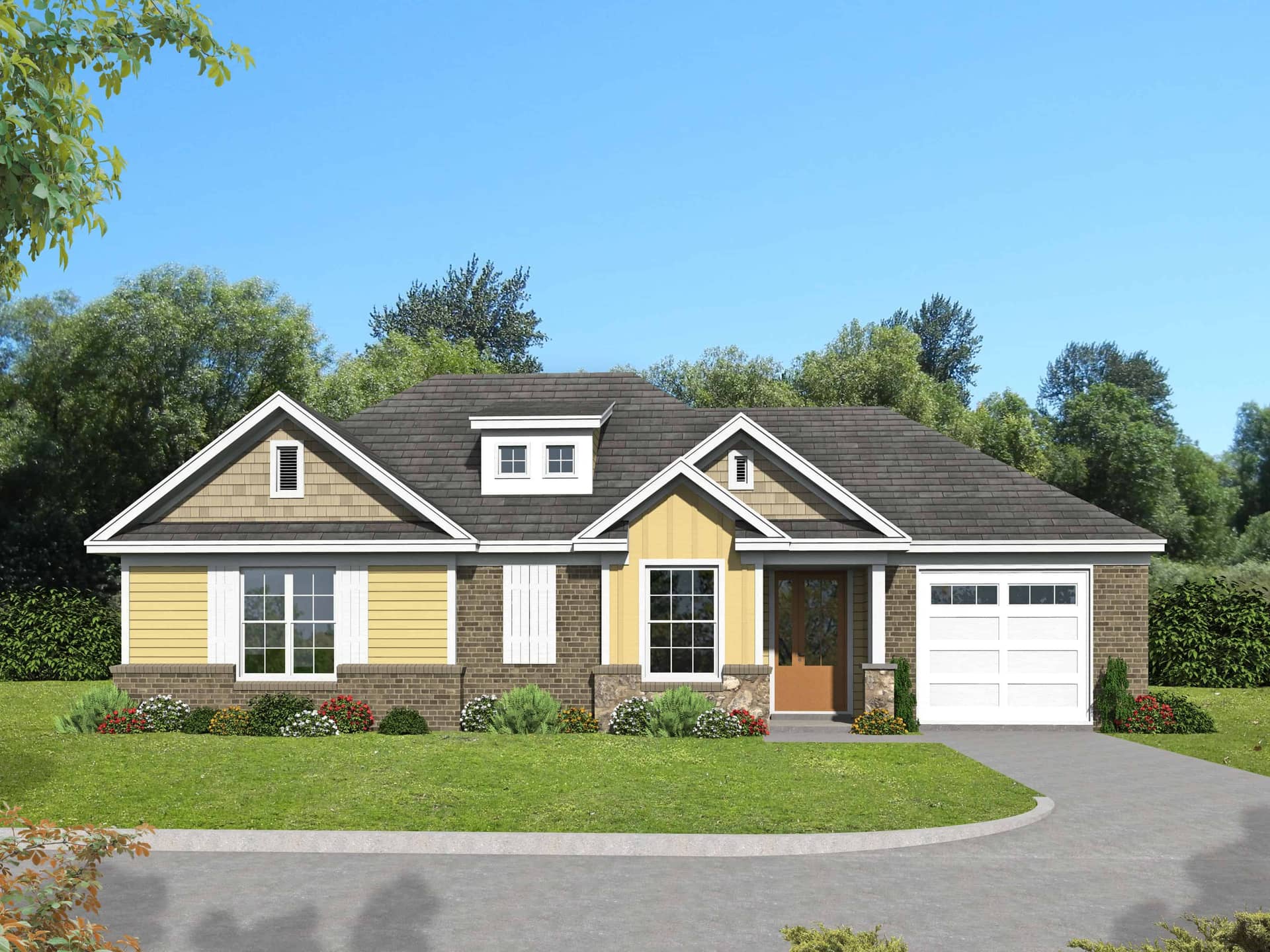 Front elevation of Craftsman home (ThePlanCollection: House Plan #196-1126)