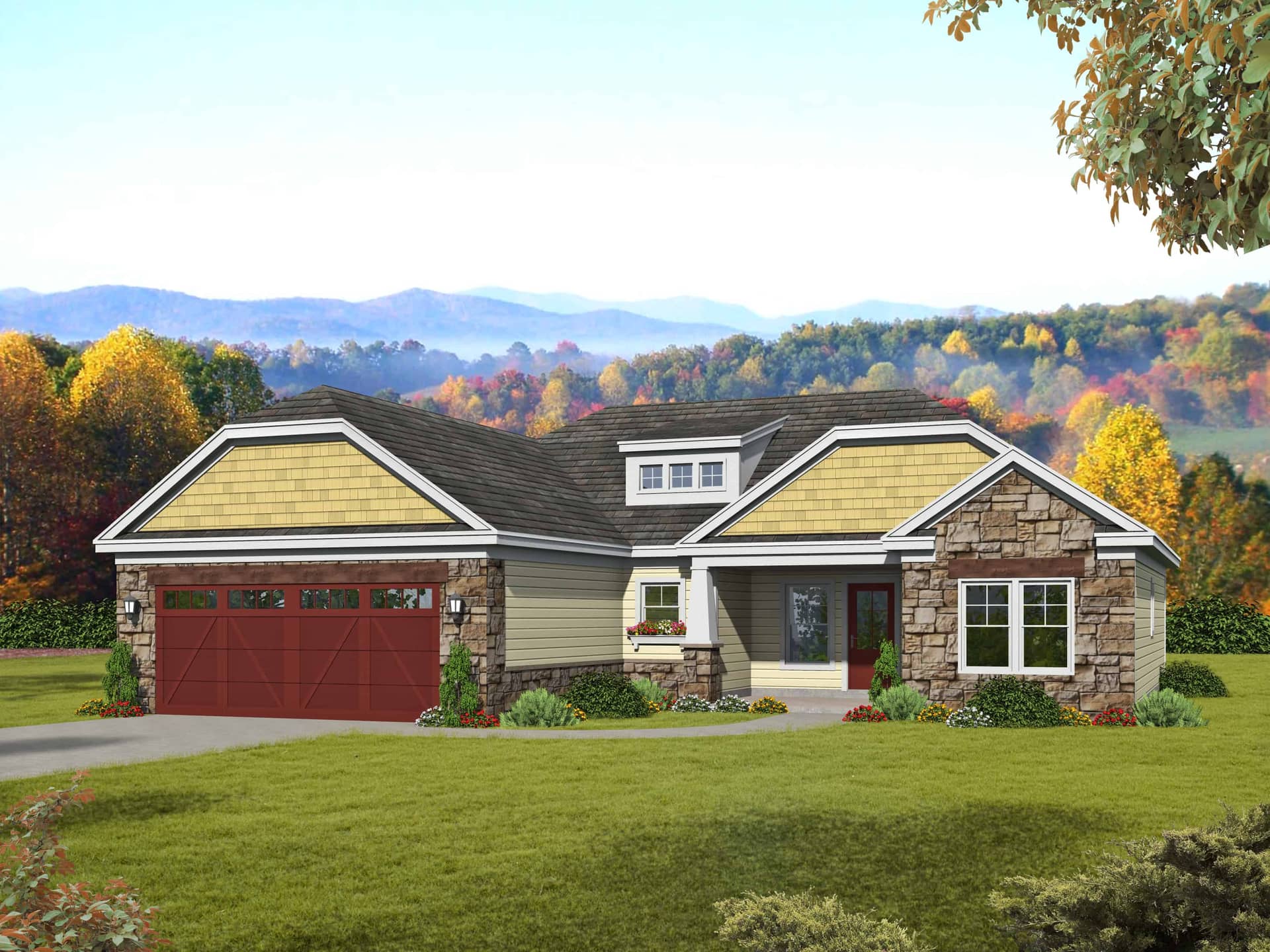 Front elevation of Ranch home (ThePlanCollection: House Plan #196-1136)