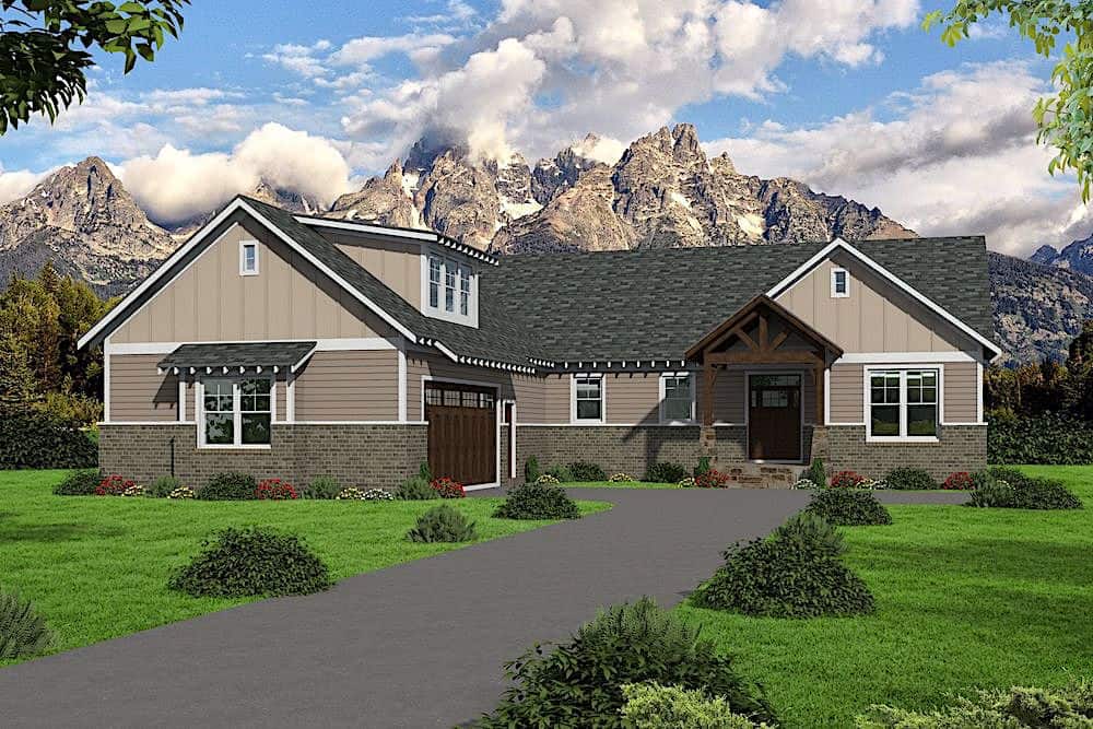 Front elevation of Craftsman home (ThePlanCollection: House Plan #196-1154)