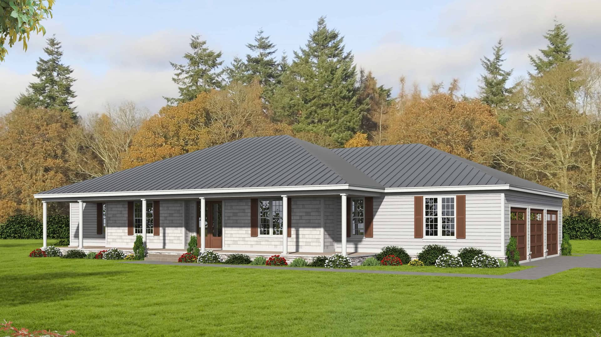 Front elevation of Ranch home (ThePlanCollection: House Plan #196-1171)