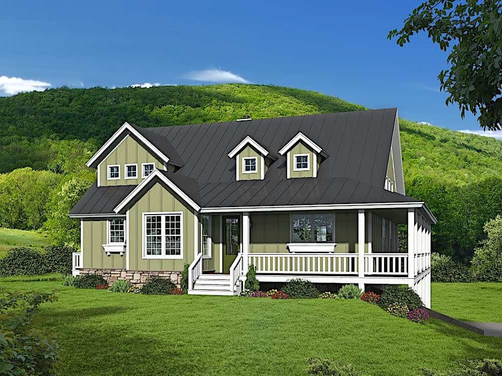 Farmhouse style home (ThePlanCollection:  Plan #196-1181)