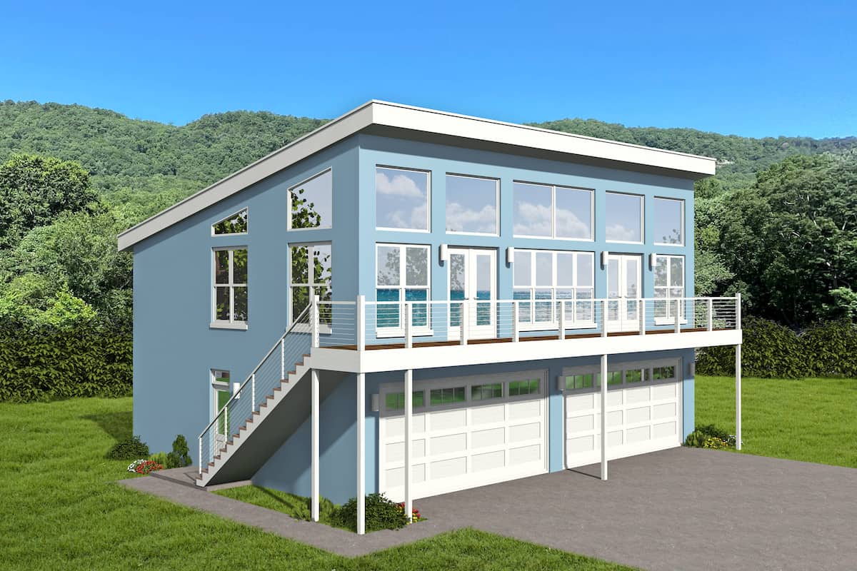 Contemporary Duplex with Total of 3 Bed, 3 Bath (ThePlanCollection: Plan #196-1213)